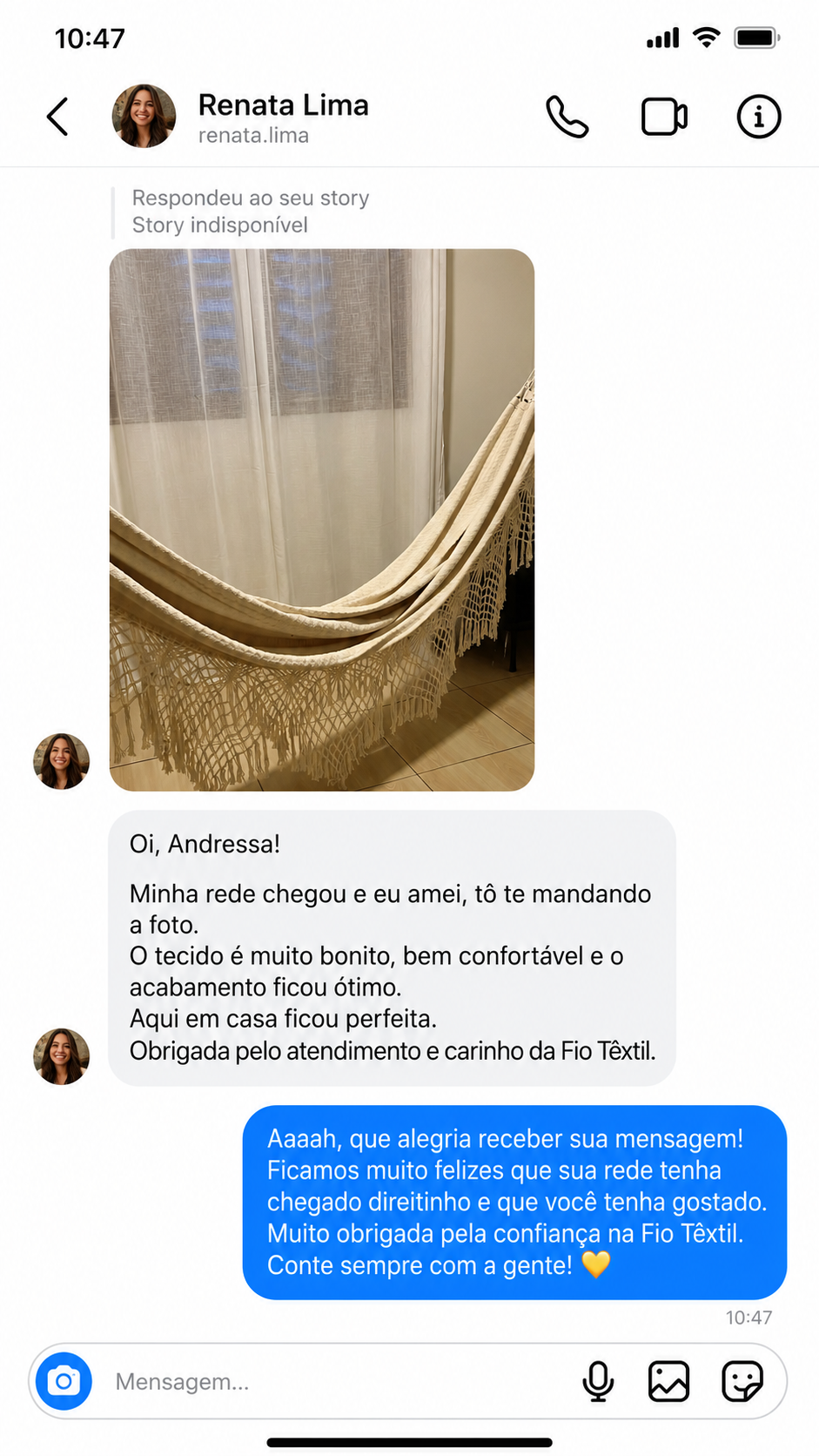 Feedback de cliente Fio Têxtil
