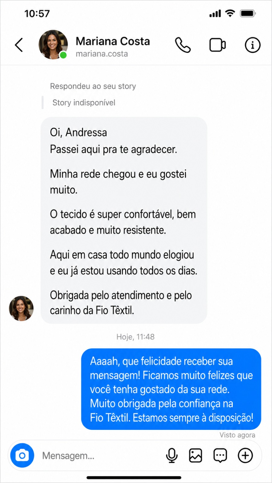 Feedback de cliente Fio Têxtil