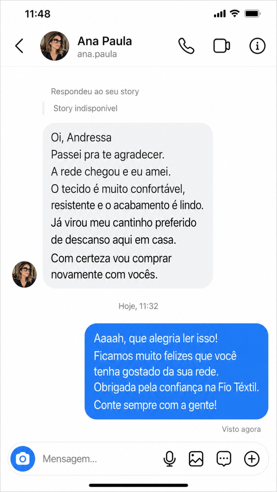 Feedback de cliente Fio Têxtil